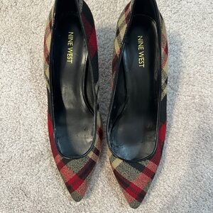 Nine West Red and Black Plaid Heels